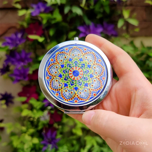 Oglinda de buzunar cu Mandala, diverse culori, dublă, 7 cm