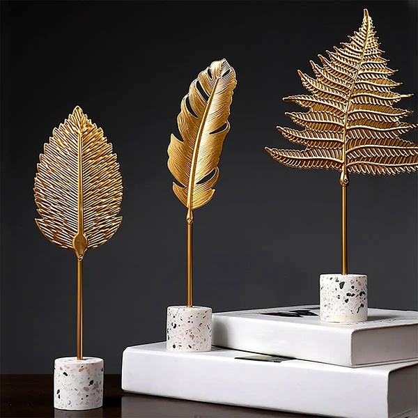Decor frunza palmier sago, aurie metal 26 cm