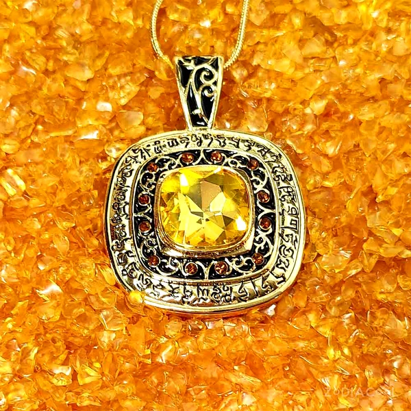 Colier Pecetea pământească piatra Citrin, talisman Wish Granting Pendant pentru abundența, metal solid de calitate galben