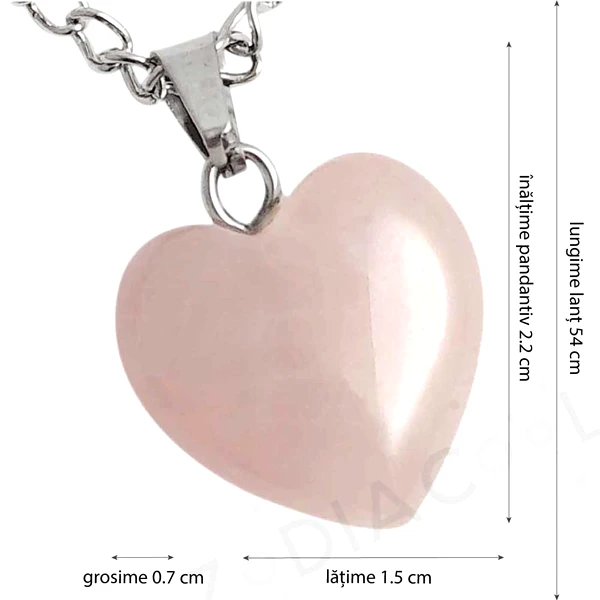 Pandantiv Cuartz Roz, piatra iubirii pure și necondiționate, cristal natural inimă 2 cm