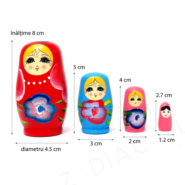 Matrioska, papusi rusesti pentru prosperitate, nunațe roșu roz11 cm