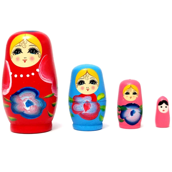 Matrioska, papusi rusesti pentru prosperitate, nunațe roșu roz11 cm