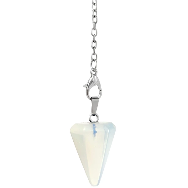 Pendul cristal cuart Opal, utilizat pentru raspuns la intrebari, incurajeaza exprimarea trairilor, set cu lant usor pentru colier