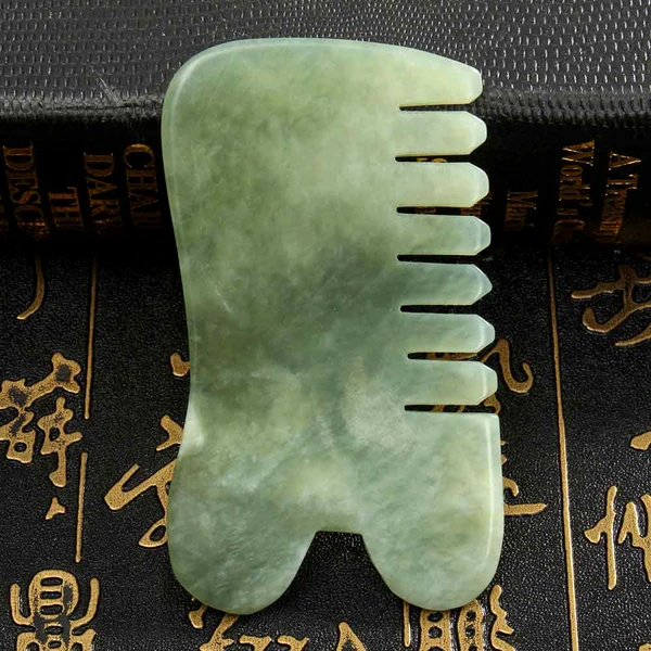 Instrument de masaj din jad natural, Gua Sha îngrijire completă pentru tot corpul, 90 mm verde