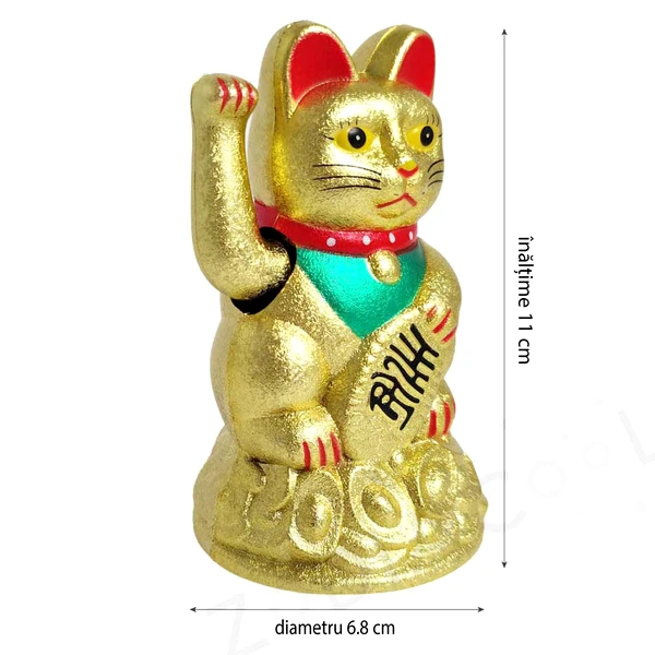 Pisica Feng Shui, Maneki Neko simbol de noroc la bani si protectie, auriu