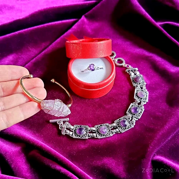 Inel Ametist, piatra fericirii 8 mm oval mov ajustabil