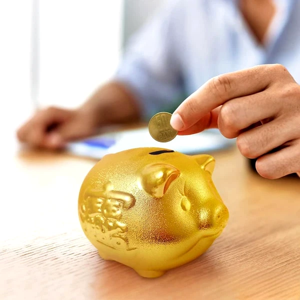 Pusculita porcusor pentru bani, obiect feng shui cu ideograme pentru cresterea veniturilor, 14 cm auriu