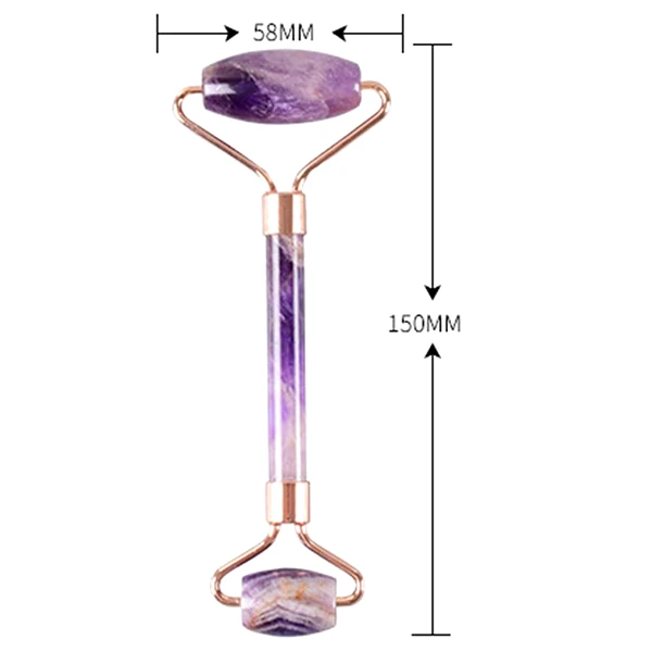 Rola dubla ametist pentru masaj facial si corporal, piatra semipretioasa ce reduce ridurile si cearcanele, 150 mm