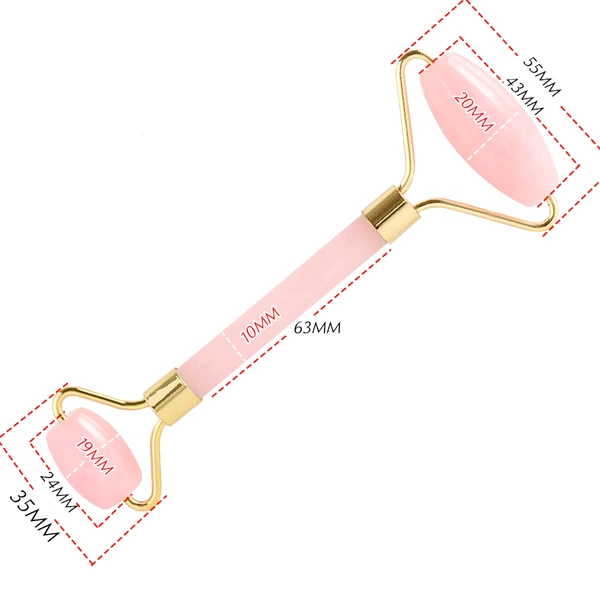 Rola masaj facial cuart roz, dispozitiv cu 2 role piatra semipretioasa pentru elasticitate piele si stimulare, 15 cm