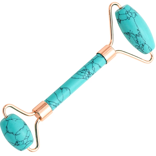 Rola facială pietre turcoaz, dispozitiv 2 role piatra semiprețioasă pentru elasticitate piele și stimulare, 15 cm