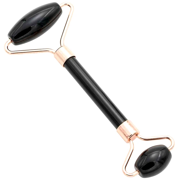 Rola masaj din onix negru, dispozitiv cu 2 role pentru drenaj limfatic si infrumusetarea pielii, 150 mm