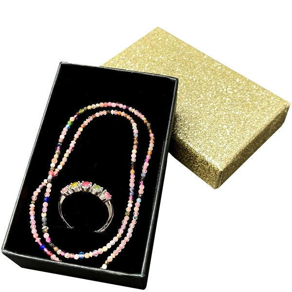 Set cadou inel 5 pietre și brățară dubla turmalină, argint 925