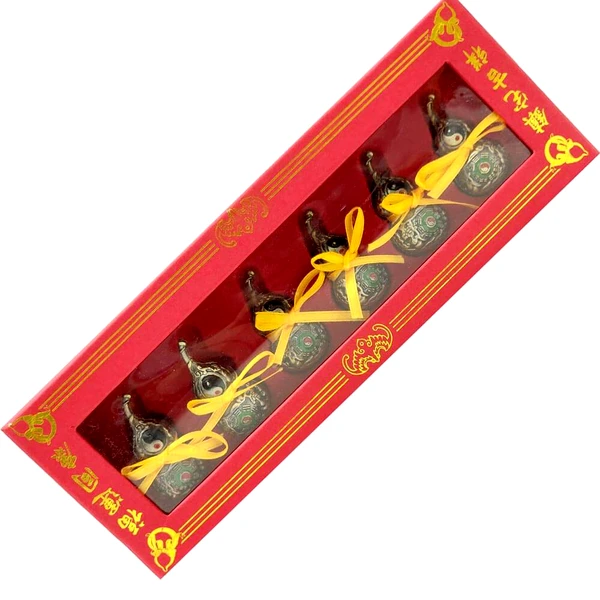 Set amulete sanatate 6 Wu Lou, tartacuta feng shui pentru protectia de boli, metal auriu in cutie 21 cm