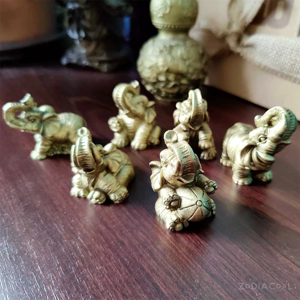 Set 6 elefanti norocosi, decoratiuni feng shui casa pentru dragoste si noroc, elefant auriu