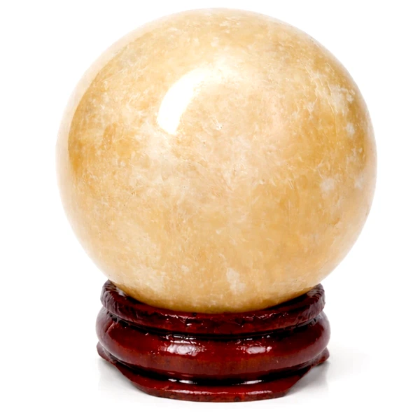 Set sfera piatra naturala calcit cu suport lemn