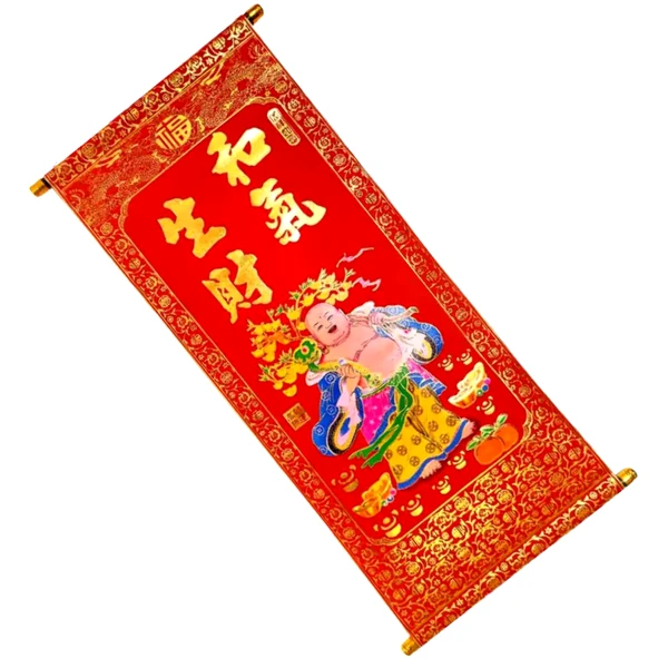 Tablou feng shui Budda vesel cu pepite, remediu pentru bani, catifea 83 cm