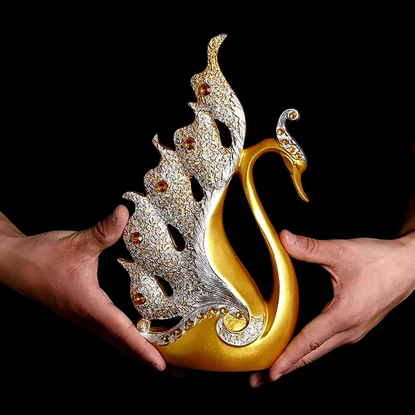 Lebede aurii, decorațiune feng shui pentru dragoste, cuplul elegant, 28 cm