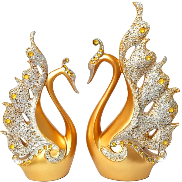 Lebede aurii, decorațiune feng shui pentru dragoste, cuplul elegant, 28 cm