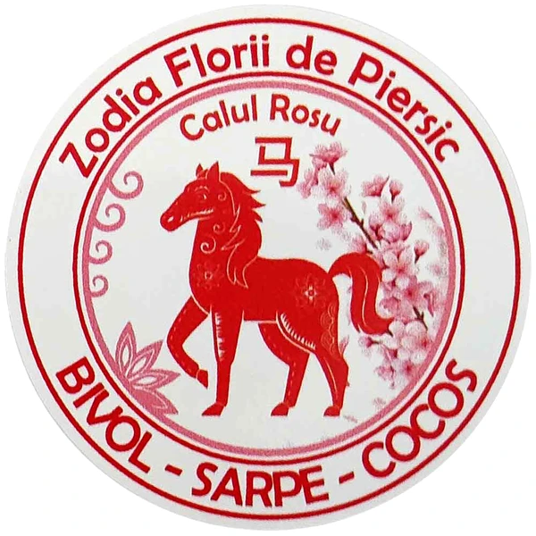 Sticker Cal Rosu, floarea de dragoste pentru Bivol, Sarpe si Cocos, 5 cm