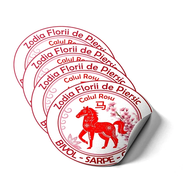 Sticker Cal Roșu, floarea de dragoste pentru Bivol, Șarpe și Cocoș, 5 cm