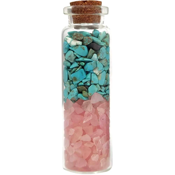 Piatra semipretioasa Cuart Roz cu Turcoaz, pietre pentru realizari in dragoste, sticla cilindrica cu dop de pluta, 40 g