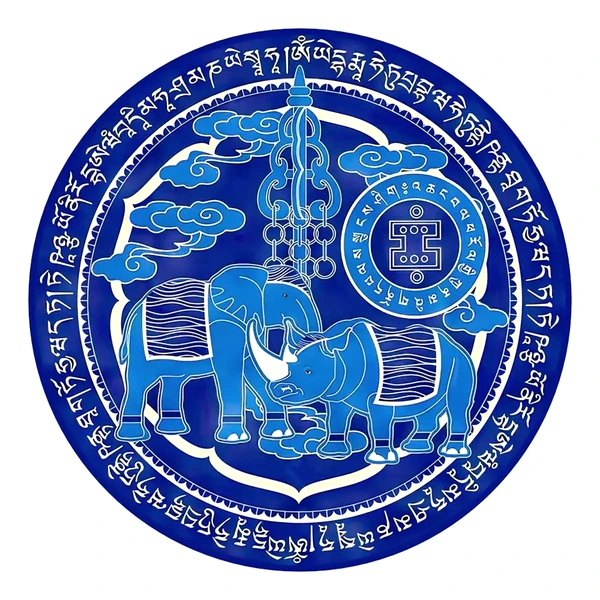 Sticker Elefant și Rinocer albaștri 2024, autocolant 5 cm