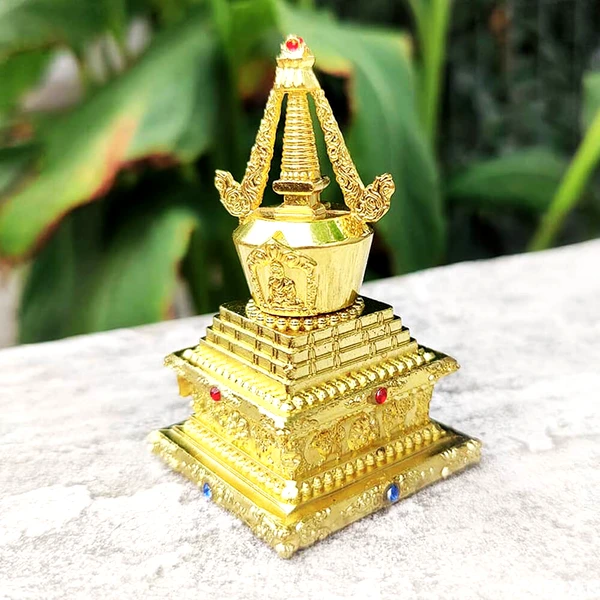 Stupa Feng Shui, amuleta protectie impotriva ghinionului si situatiilor de conflict, obiect metal auriu 120 mm