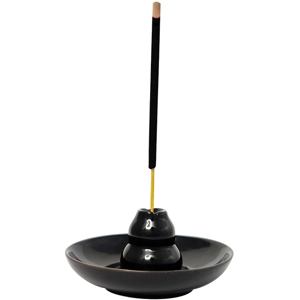 Fântână Wu Lou cu platou, suport de aromaterapie pentru conuri backflow, 6 cm ceramică negru