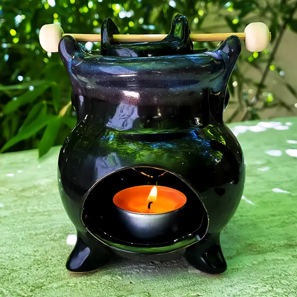 Vas aromaterapie Moneda norocoasa, pentru ulei și lumânare, ceramică negru sau maro