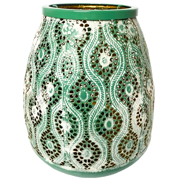Candela metalică verde, cu interior auriu, 20 cm 