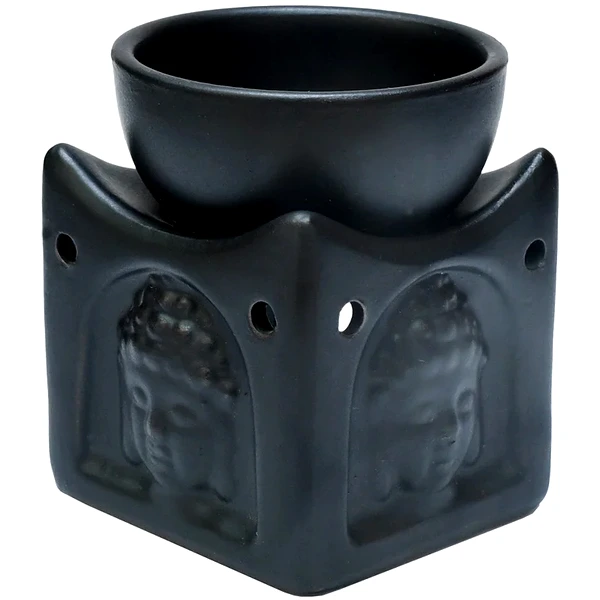 Lampa aromaterapie Budhha, suport de lumanari si uleiuri esentiale, difuzor ceramica negru 8 cm