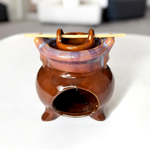 Vas aromaterapie Moneda norocoasa, pentru ulei și lumânare, ceramică negru sau maro
