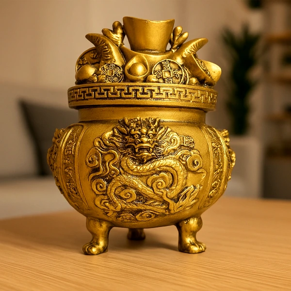 Vasul abundenței cu dragon si pepite