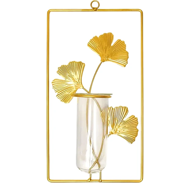 Vază decorativă dreptunghiulară, din metal și sticlă, decor perete