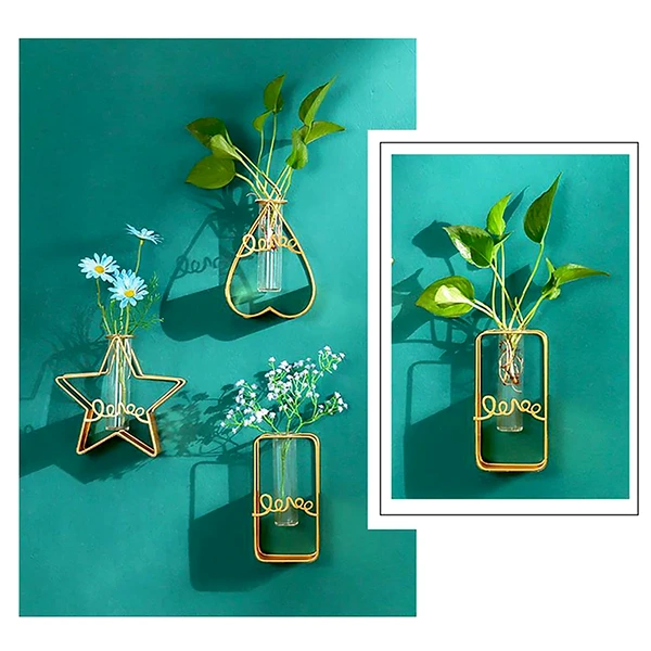 Vază decorativă dreptunghiulară, din metal și sticlă, decor perete