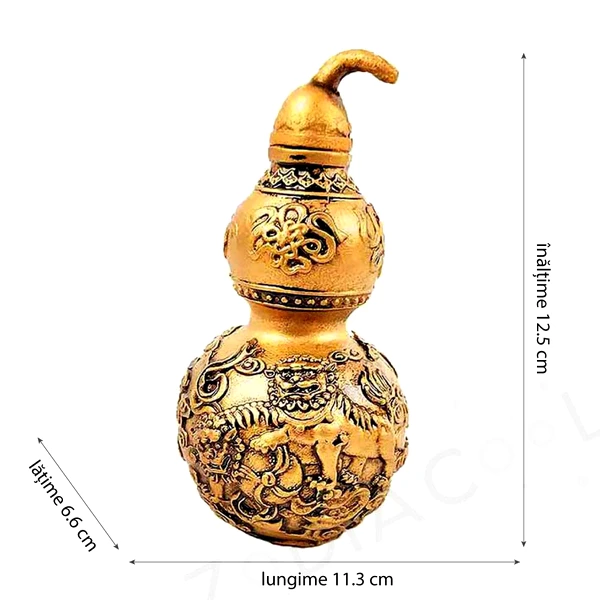 Wu Lou caini Fu, obiect Feng Shui de protectie impotriva bolilor si pierderilor, rasina auriu