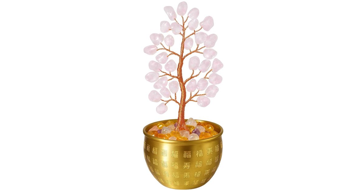 Copac Cuart roz in vasul abundentei, obiect feng shui pentru bunastare ...
