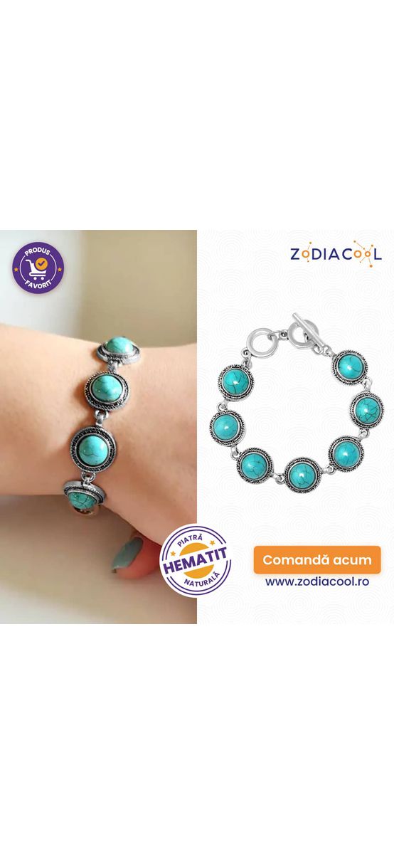 Brățară 7 pietre Turcoaz, piatra verde forma oval sau rotund, incuietoare toggle reglabila