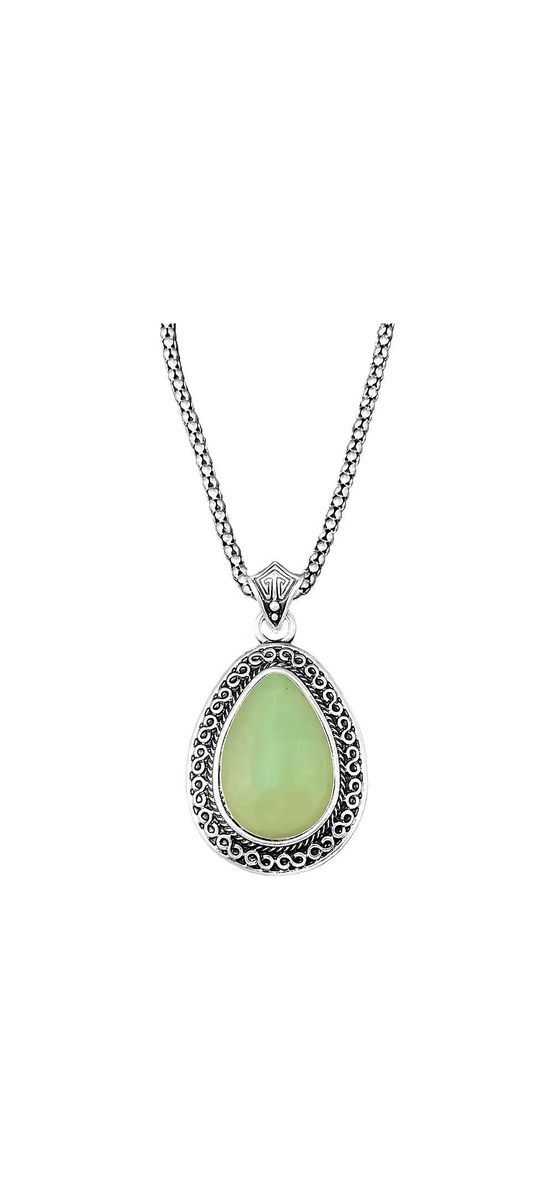 Colier aventurin, pandantiv cu lantisor tip tennis argintiu ajustabil, piatra rotund sau oval 3.5 cm verde