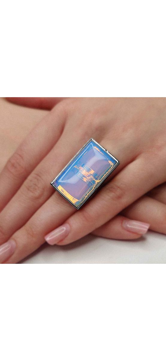 Inel Opal, piatra stabilității translucidă dreptunghi 3 cm, reglabil