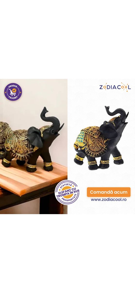 Elefant cu trompa in sus, obiect pentru noroc si prosperitate, negru