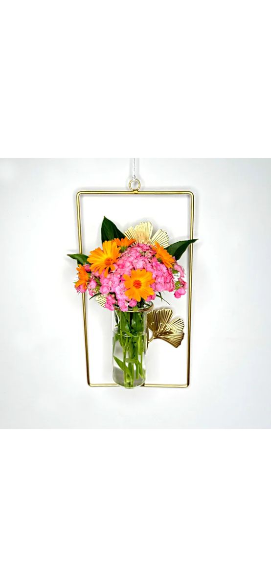 Vază decorativă dreptunghiulară, din metal și sticlă, decor perete