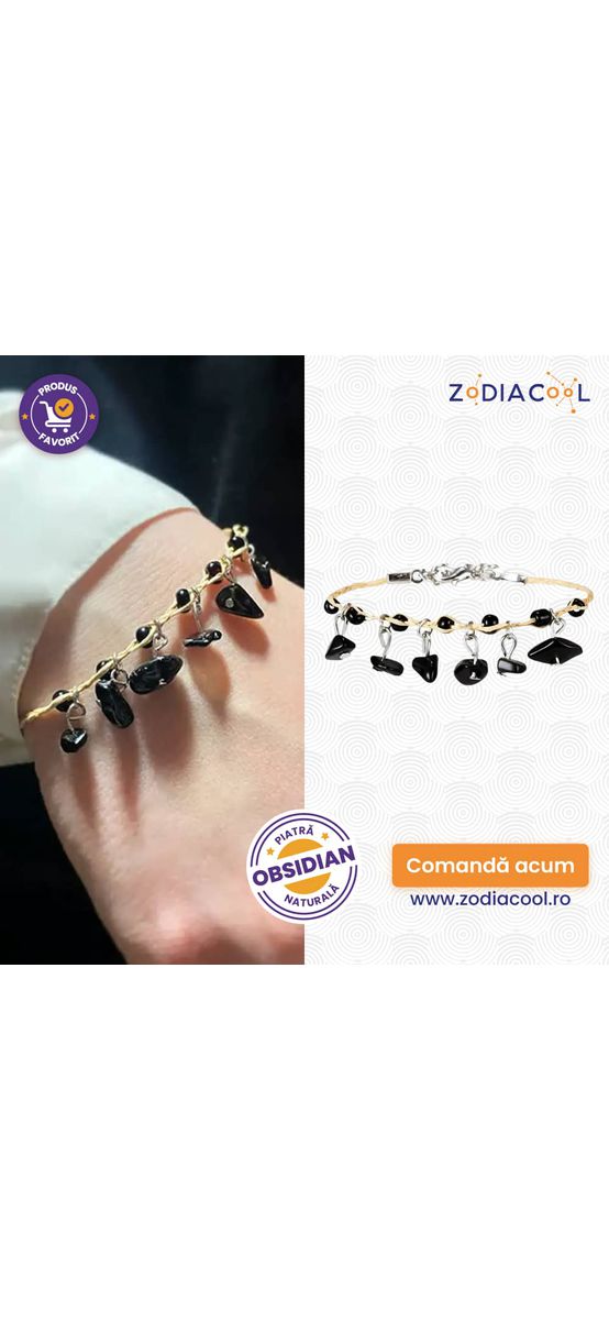 Brățară Obsidian cu ideograma prosperității, piatra protectiei, boho rafie reglabilă