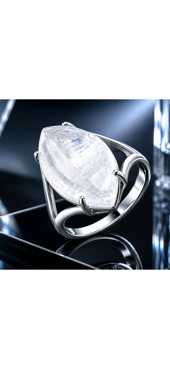Inel Cristal de Stâncă, piatra mare 2.7 cm forma marquise, inoxidabil reglabil