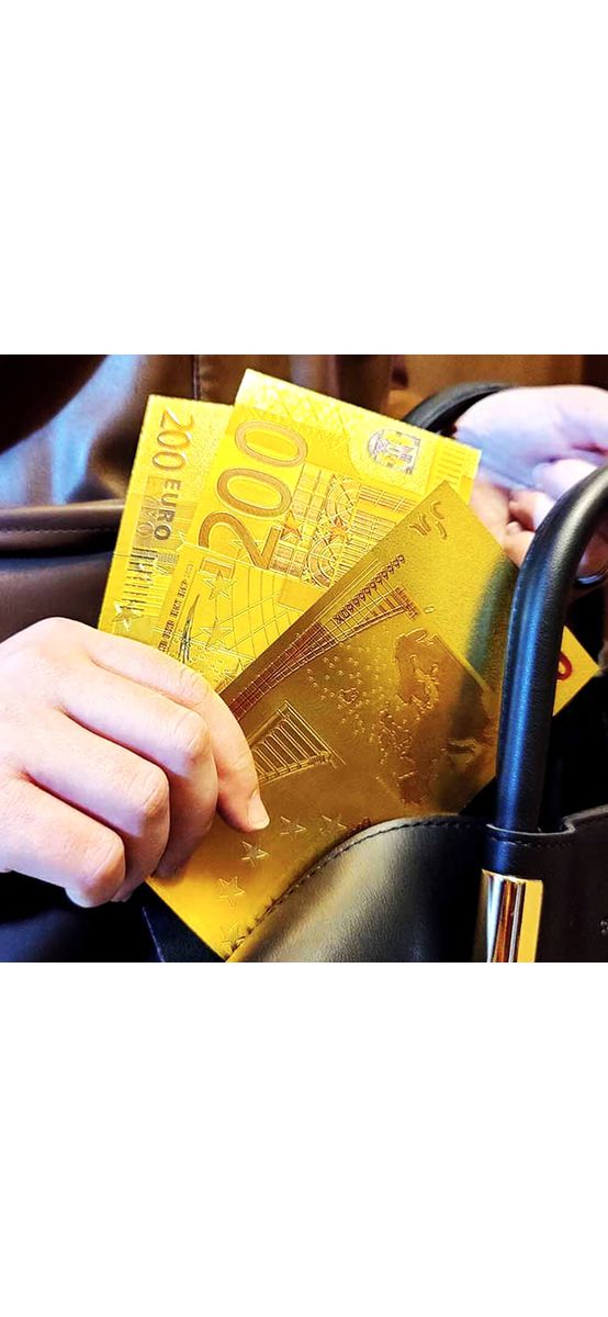 Bancnotă metalică 200 euro, amuletă pentru activarea abundenței, polimer de calitate auriu 15 cm