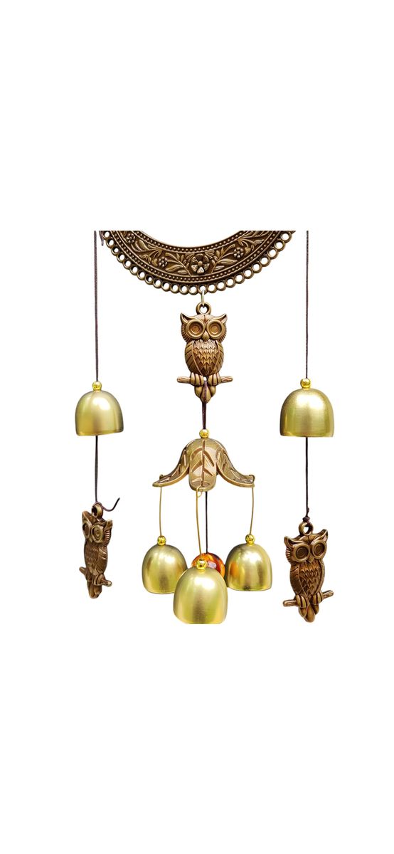 Clopoței de vânt cu semiluna, bufniță sau elefanti, decor pentru fereastră, balcon sau ușă, simbol al înțelepciunii și rezistenței, ideal pentru casă, 2 modele 68 cm