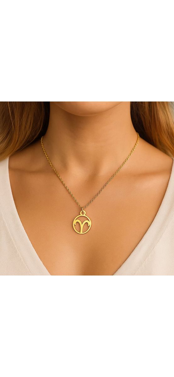 Berbec, lantisor auriu si pandantiv inox cu semne zodiacale, bijuterie pentru dama si barbati