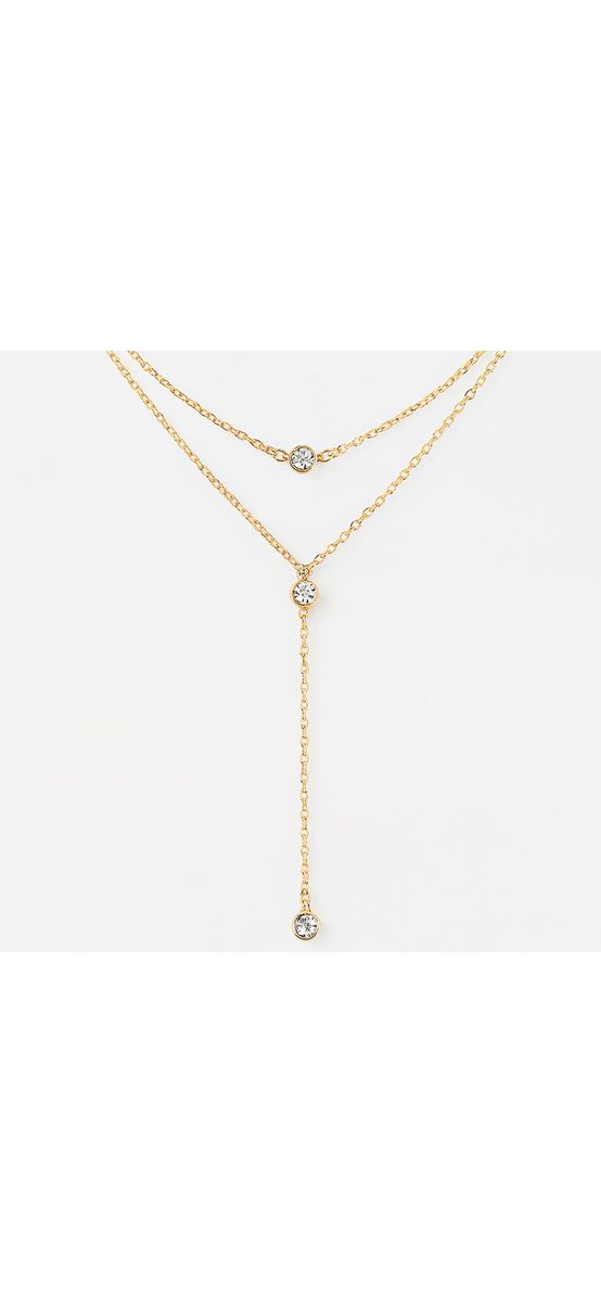 Colier dublu choker cu trei strasuri cristal elegant, auriu