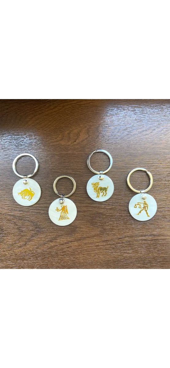 Zodia Gemeni breloc chei, pandantiv sidef alb, personalizat cu semn zodiacal, 30 mm
