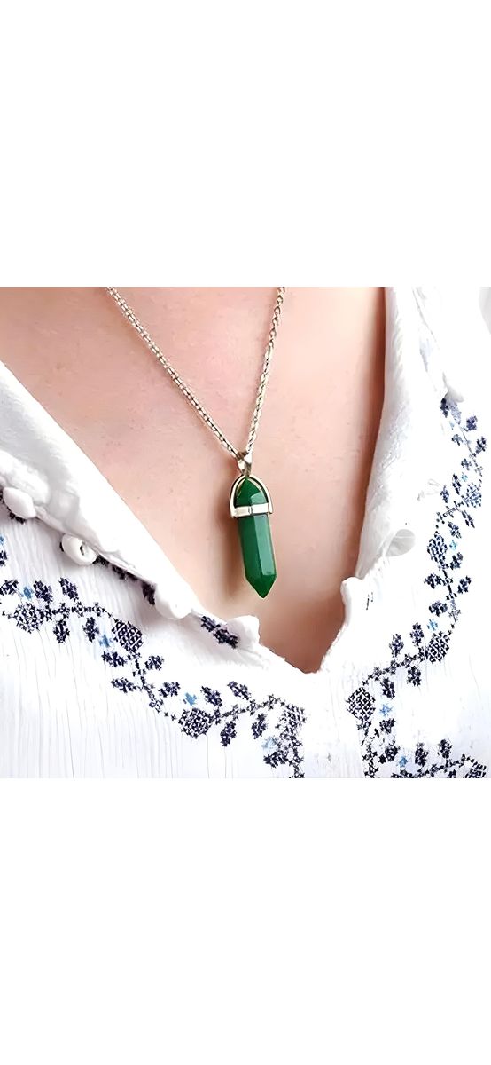 Pandantiv Jad verde, piatra armoniei, cristal natural hexagonal 34 mm dublu vârf 